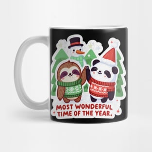 Most Wonderful Time Of The Year Sloth Panda Snowman Mug